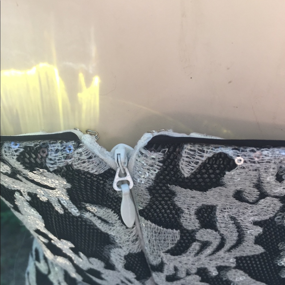 Bebe strapless  bustier embroidered on mesh mini prom dress - Picture 10 of 12